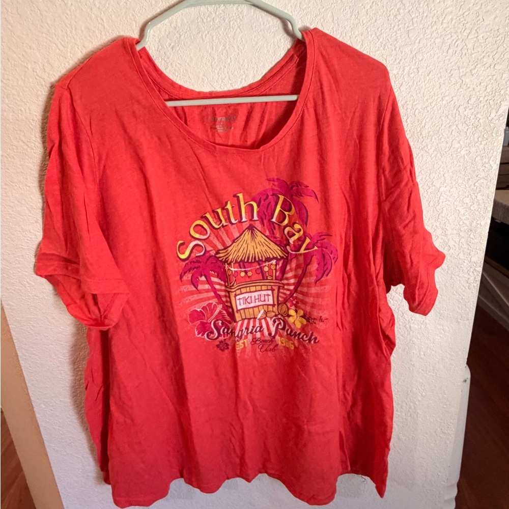Catherines Red Short Sleeve Tee with Tropical Graphic